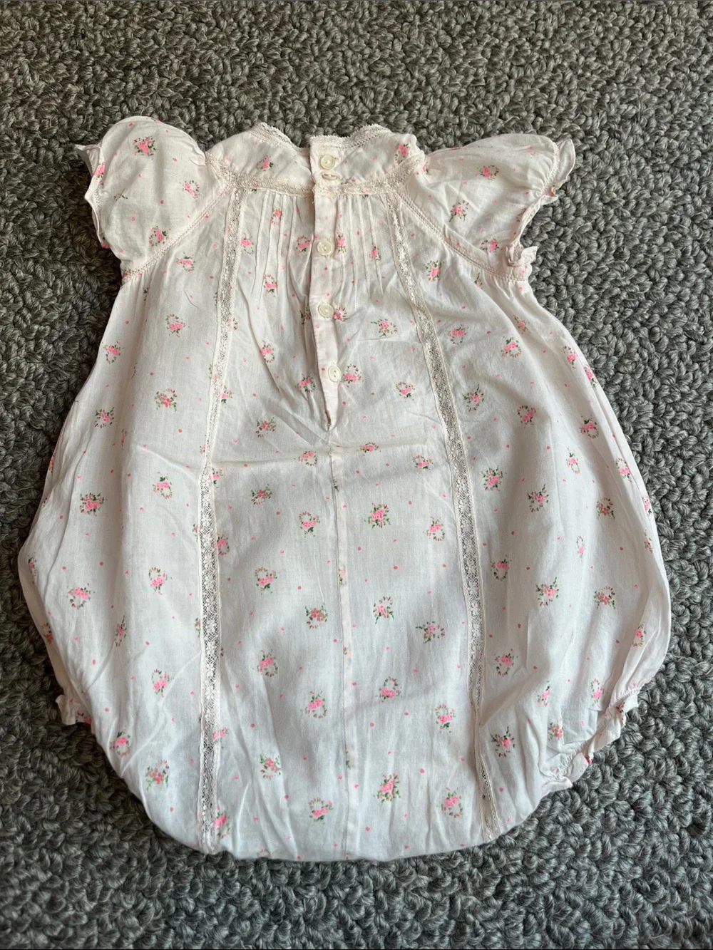 Bonpoint White Bubble Romper with Pink Floral Print NEW